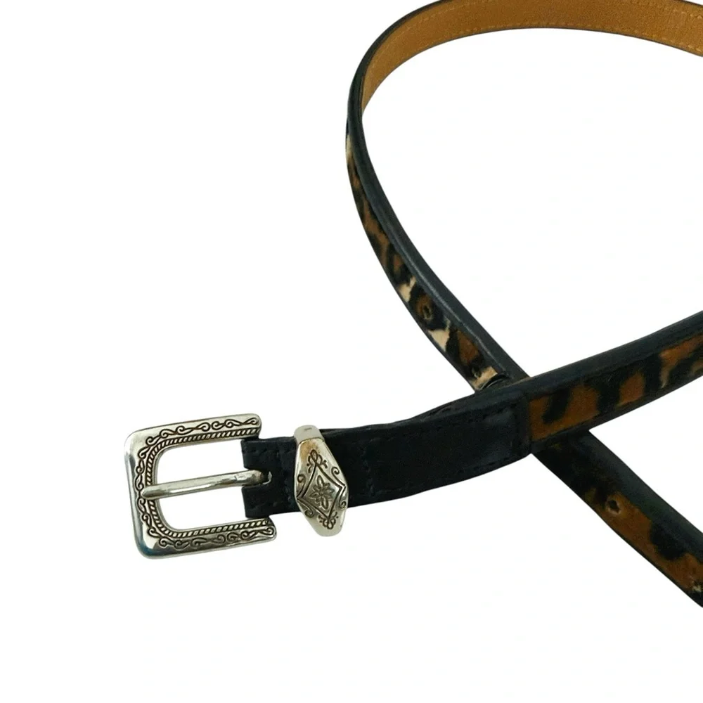 Brighton Vintage Silver Leather Leopard Faux Fur Animal Print Belt S/M